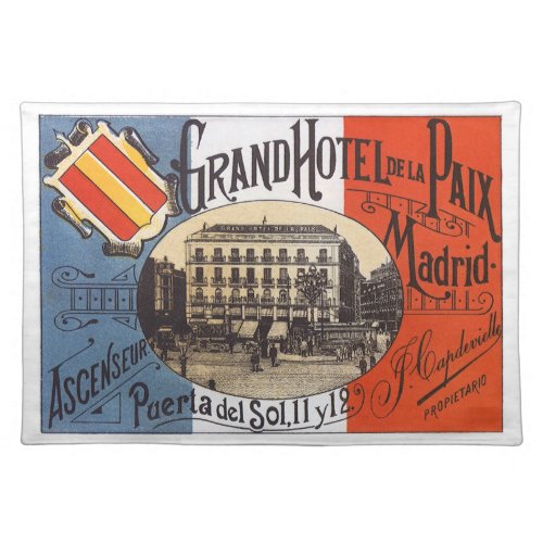 Vintage Travel Grand Hotel Paix Madrid Spain Cloth Placemat