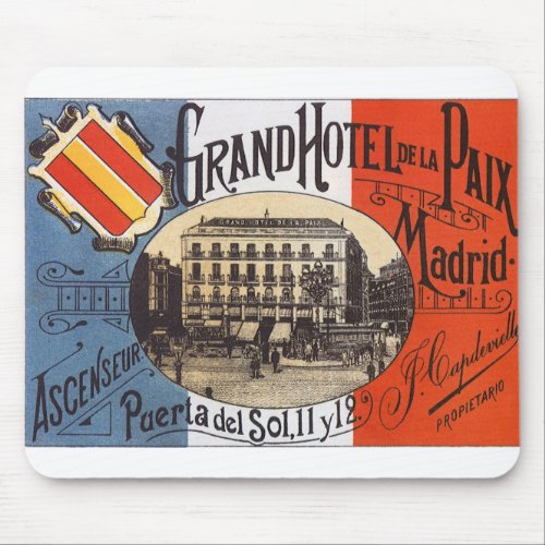 Vintage Travel Grand Hotel Paix Madrid Spain Mouse Pad