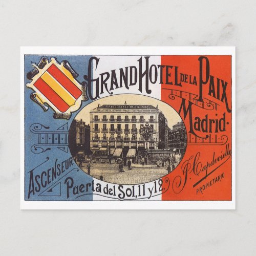Vintage Travel Grand Hotel Paix Madrid Spain Postcard