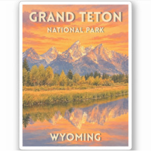Vintage Travel Grand Teton National Park Sunset Sticker