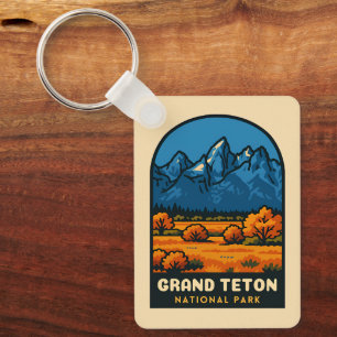Vintage Travel Grand Teton National Park USA Retro Keychain