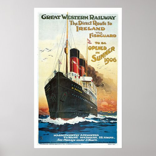 Vintage Travel Great Western Railway by Ship Poster