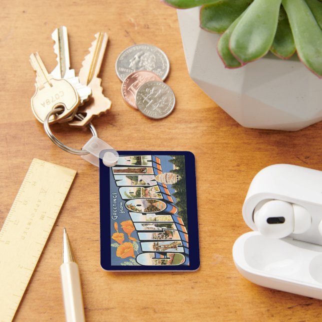 Vintage Travel, Greetings from California Poppies Keychain (Desk)