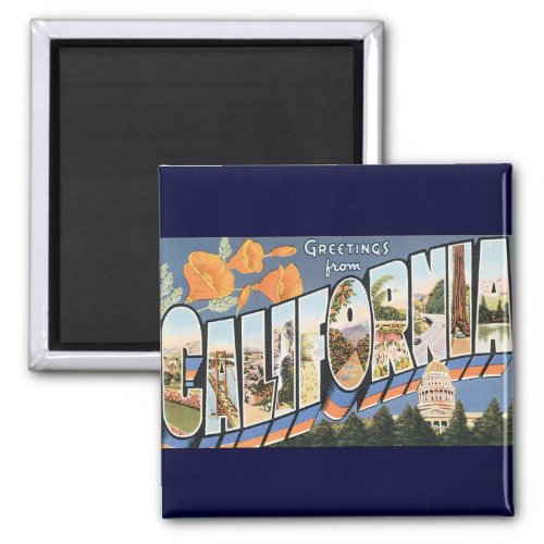 Vintage Travel Greetings from California Poppies Magnet