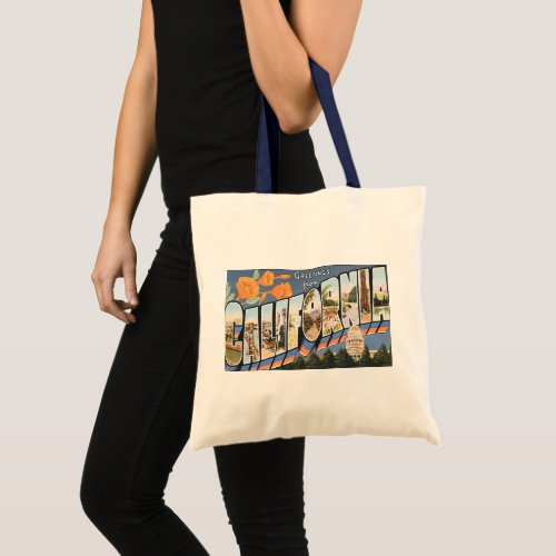 Vintage Travel Greetings from California Poppies Tote Bag