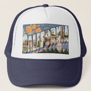 Vintage Travel, Greetings from California Poppies Trucker Hat