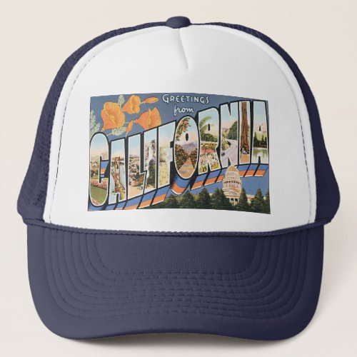 Vintage Travel Greetings from California Poppies Trucker Hat