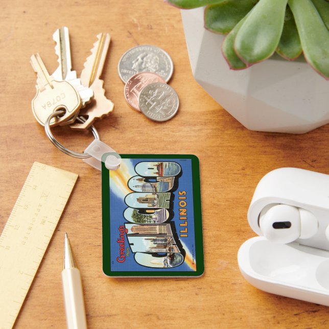 Vintage Travel, Greetings from Chicago Illinois Keychain (Desk)