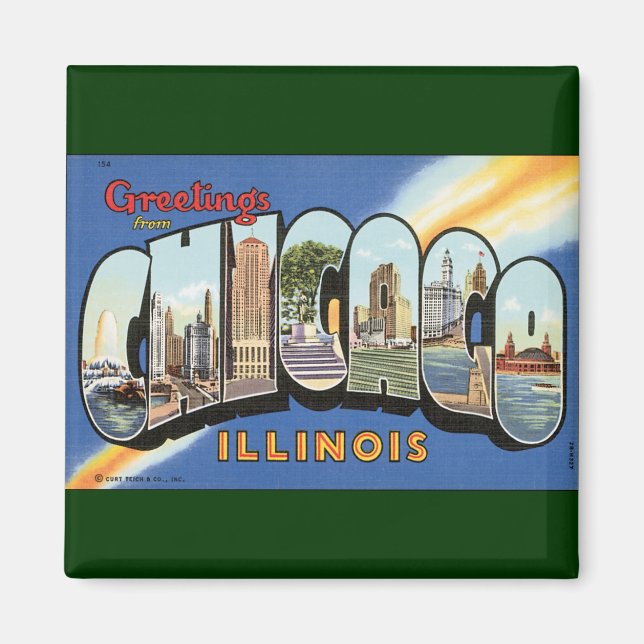 Vintage Travel, Greetings from Chicago Illinois Magnet (Front)