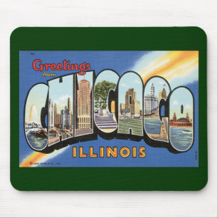 Vintage Travel, Greetings from Chicago Illinois Mouse Pad