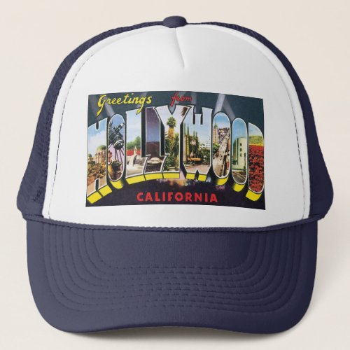 Vintage Travel Greetings from Hollywood California Trucker Hat