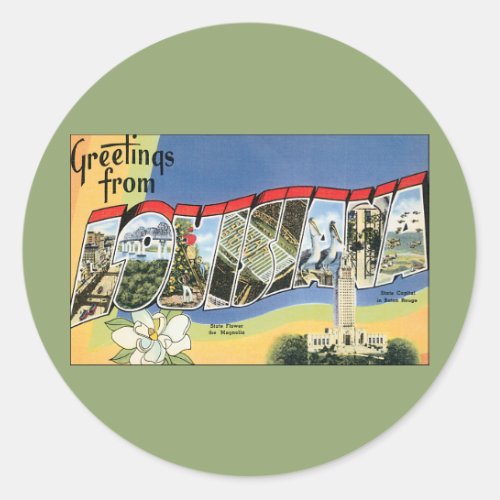 Vintage Travel Greetings From Louisiana Gulf Classic Round Sticker