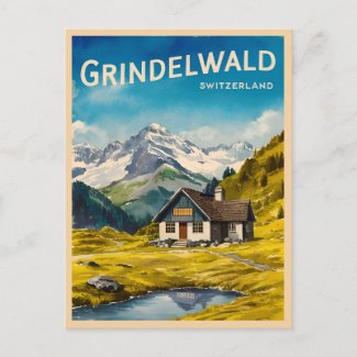 Vintage Travel Grindelwald Switzerland Alps Retro