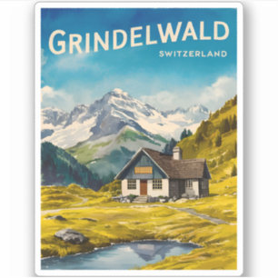 Vintage Travel Grindelwald Switzerland Alps Retro Sticker