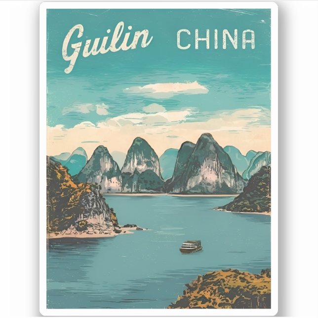 Vintage Travel Guilin China Landscape Retro Scenic Sticker (Front)