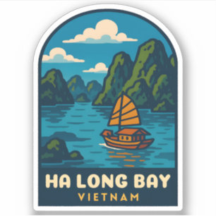 Vintage Travel Ha Long Bay Vietnam Retro Scenic Sticker