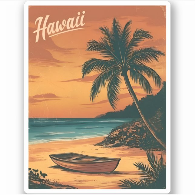 Vintage Travel Hawaii Beach Sunset Retro Scenic Sticker (Front)