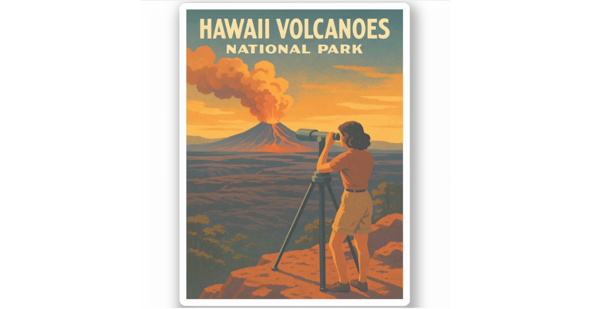 Volcano Sticker Book Vintage Travel Hawaii Volcanoes National Park Sticker | Zazzle
