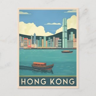 Vintage Travel Hong Kong China Retro Cityscape 