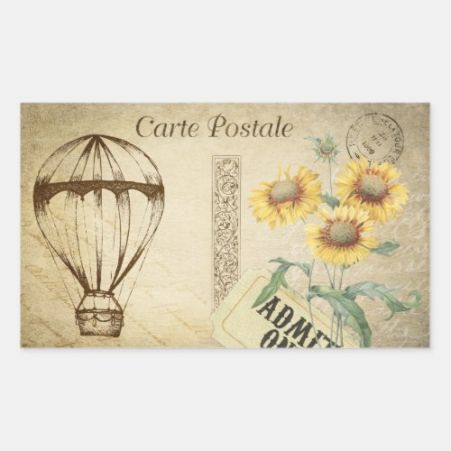 Vintage Travel HotAir Balloon Post Card Scrapbook Rectangular Sticker