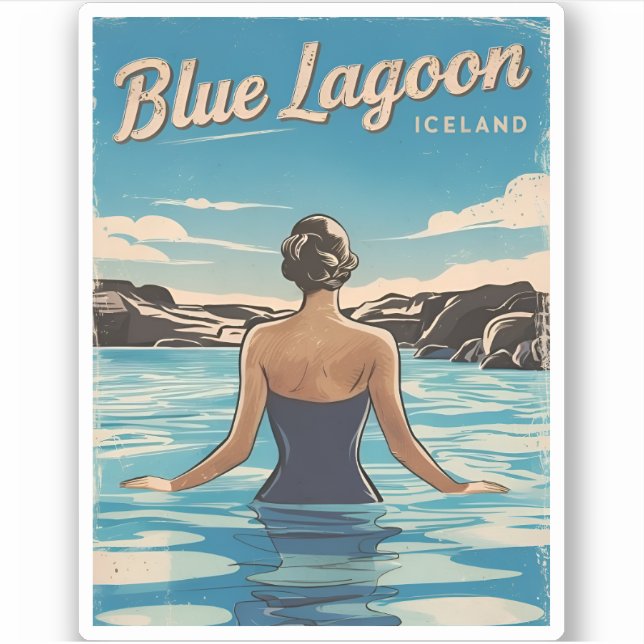 Vintage Travel Iceland Blue Lagoon Retro Scenic Sticker (Front)