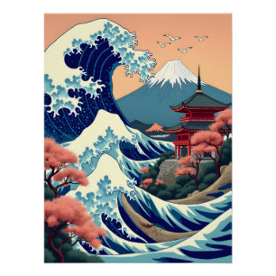 Vintage travel illustration of Mt. Fuji Japan Poster