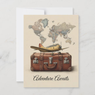 Vintage Travel Illustration with a Plane Postcard