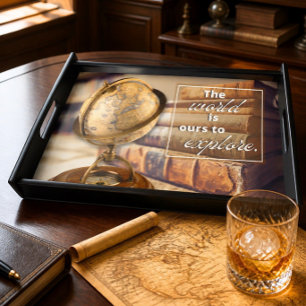Vintage Travel Inspirational Wooden Serving Tray