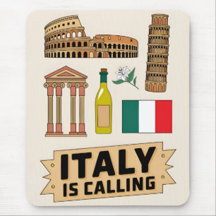 Vintage Travel Italy Iconic National Symbols Retro Mouse Pad