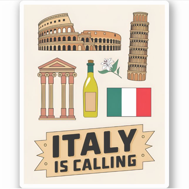 Vintage Travel Italy Iconic National Symbols Retro Sticker (Front)