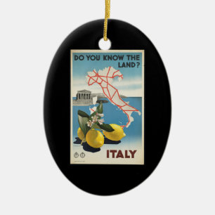 Vintage Travel Italy Map with Lemons Ceramic Ornament