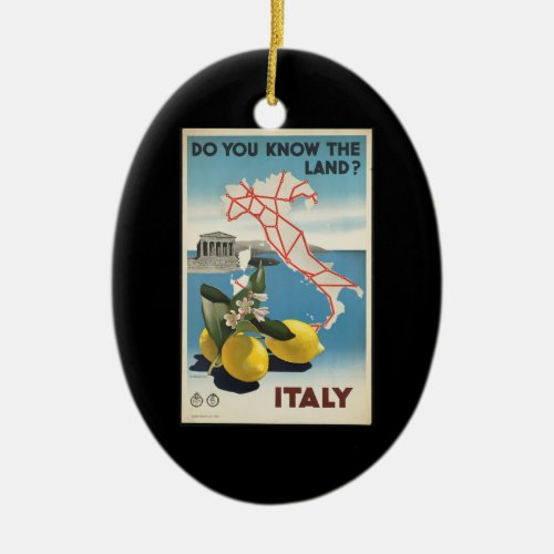 Vintage Travel Italy Map with Lemons Ceramic Ornament