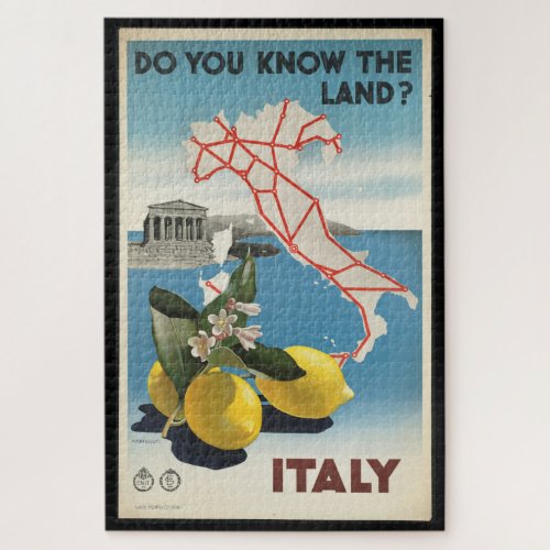 Vintage Travel Italy Map with Lemons Jigsaw Puzzle