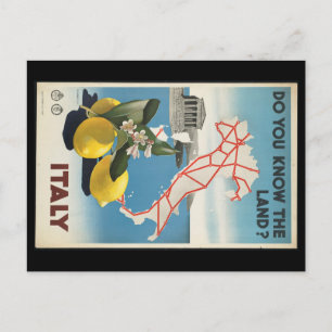 Vintage Travel Italy Map with Lemons Postcard