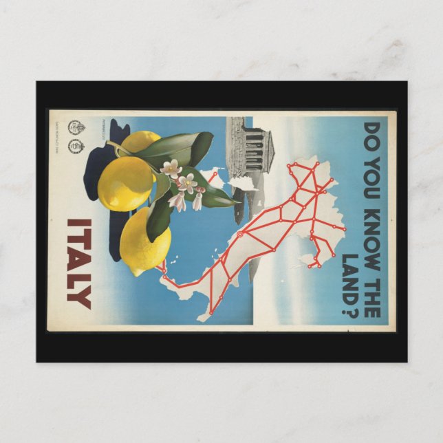 Vintage Travel Italy Map with Lemons Postcard (Front)