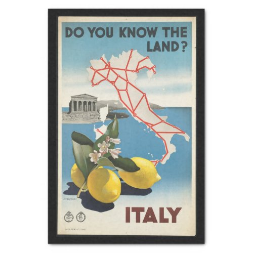 Vintage Travel Italy Map with Lemons Tissue Paper