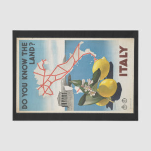 Vintage Travel Italy Map with Lemons Tissue Paper