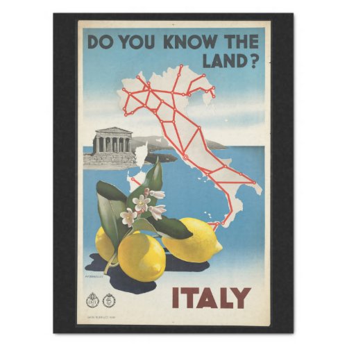 Vintage Travel Italy Map with Lemons Tissue Paper
