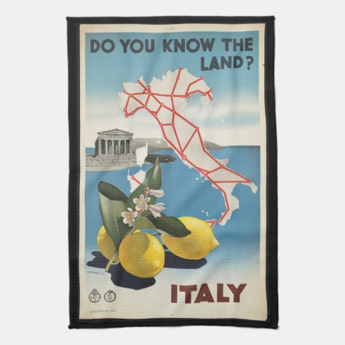 Vintage Travel Italy Map with Lemons Towel