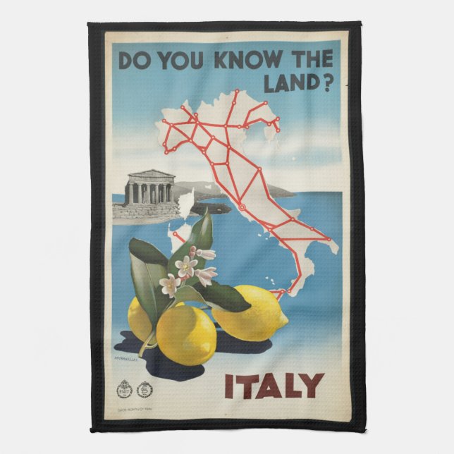 Vintage Travel Italy Map with Lemons Towel (Vertical)