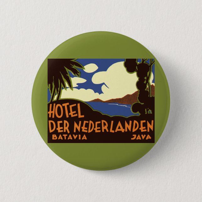Vintage Travel Jakarta Indonesia Hotel Nederlanden Pinback Button (Front)