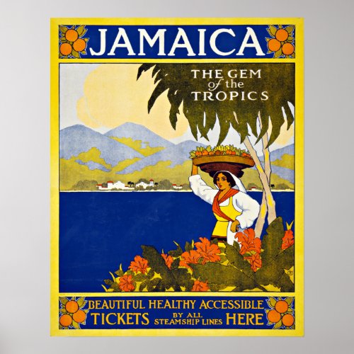 Vintage Travel Jamaica Caribbean Sea Poster