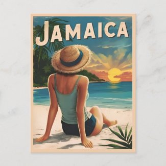 Vintage Travel Jamaica Tropical Beach Retro Scenic