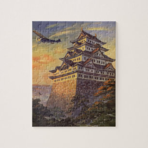 Vintage Travel Japan, Japanese Pagoda Airplane Jigsaw Puzzle