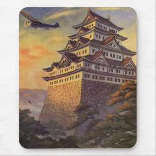 Vintage Travel Japan, Japanese Pagoda Airplane Mouse Pad