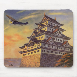 Vintage Travel Japan, Japanese Pagoda Airplane Mouse Pad