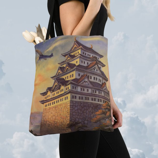 Vintage Travel Japan, Japanese Pagoda Airplane Tote Bag (Creator Uploaded)