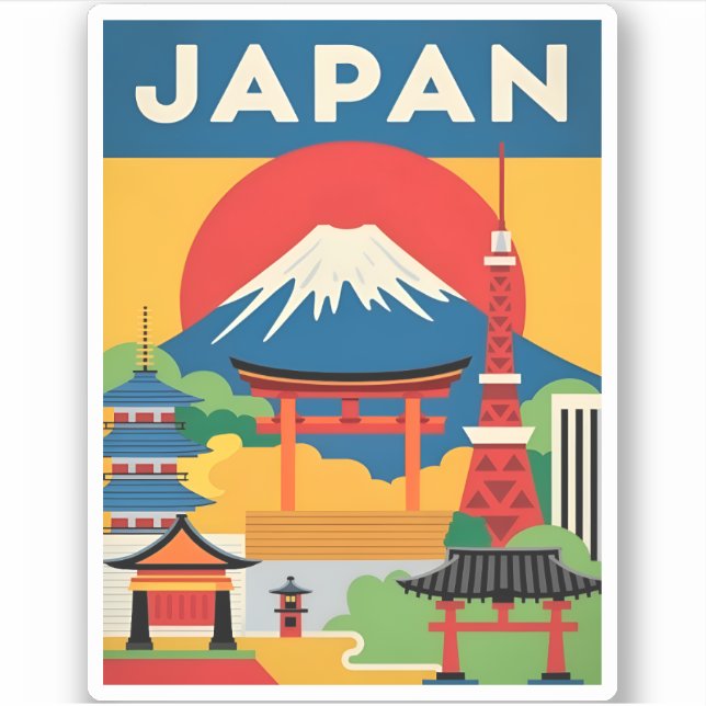 Vintage Travel Japan Mount Fuji Sunset Retro  Sticker (Front)