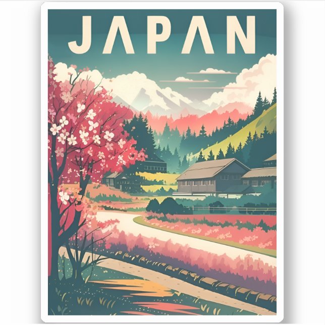 Vintage Travel Japan Sakura Cherry Blossom Sticker (Front)
