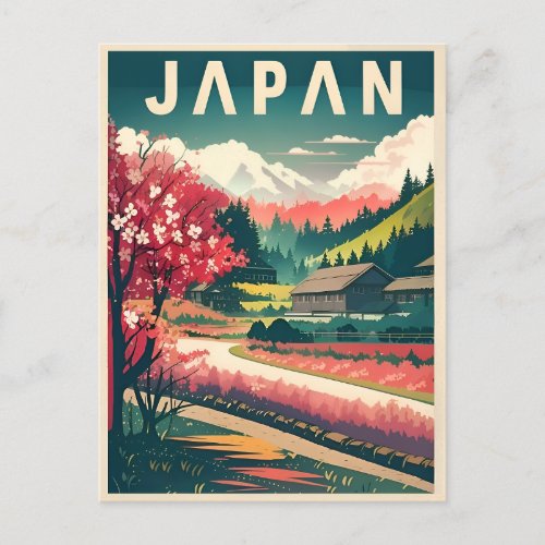 Vintage Travel Japan Sakura Retro Graphic Postcard